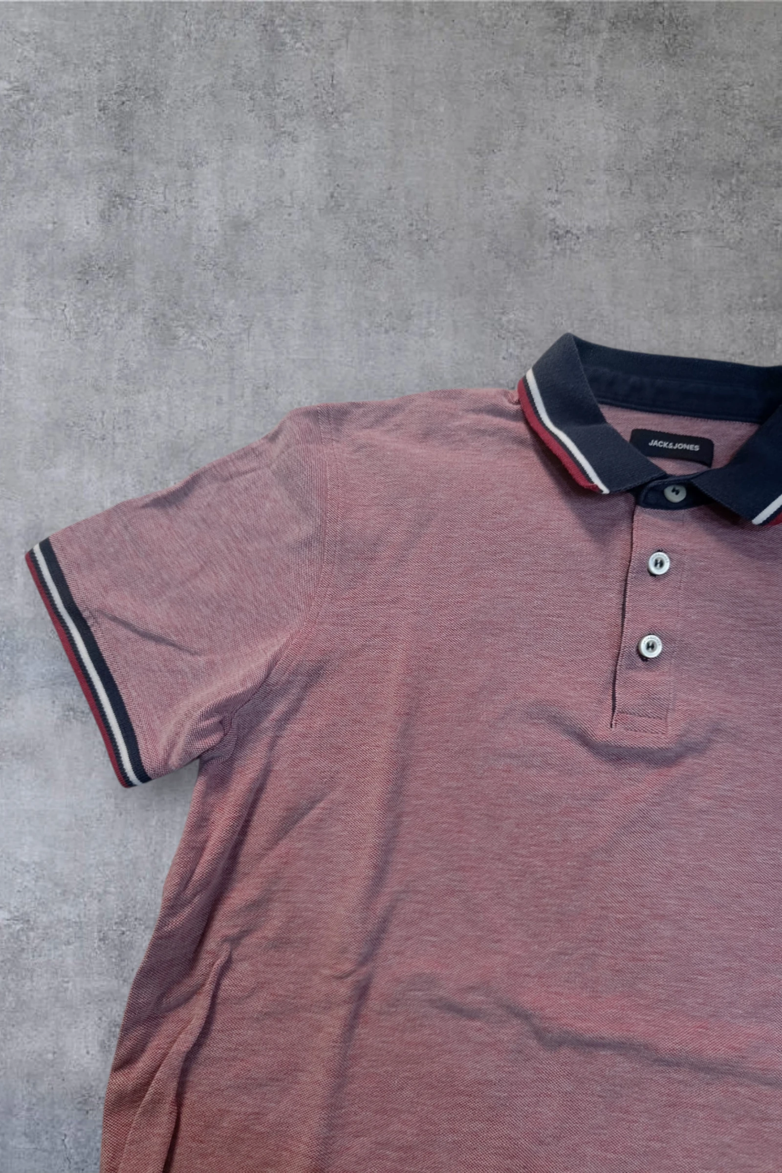 | Polo Jack & Jones Homem | Cor Rosa Mesclada | Gola Tipping Marinho Vintage | Tamanho M | – photo 3